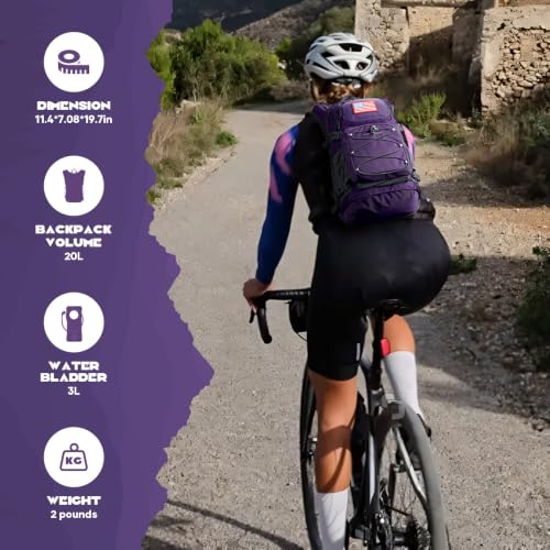 Maelstrom Lightweight Hydration Hiking Backpack with 2L/3L Water Bladder - color: 5.Purple, size: 3L Bladder
