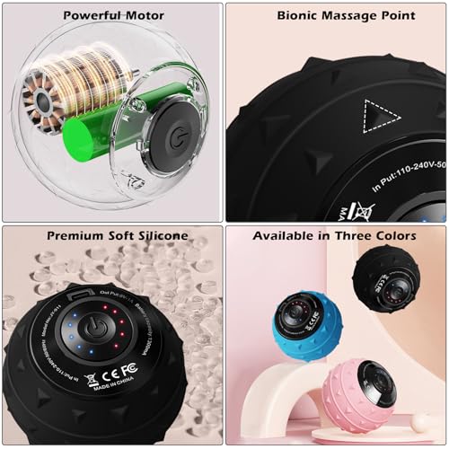5-Speed Vibrating Massage Ball: Silicone Electric Massager with Auto Shut-Off, Physical Therapy Ball for Fitness, Mobility, and Relaxation, Wellness Gift (Black)