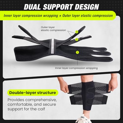 Sylong® Torn Calf Muscle Compression Sleeve Wrap Brace for Calf Swollen, Edema, Soreness, Strain, Cramps, Varicose veins, with 4 sets of Elastic straps - M (1 pack) - size: M