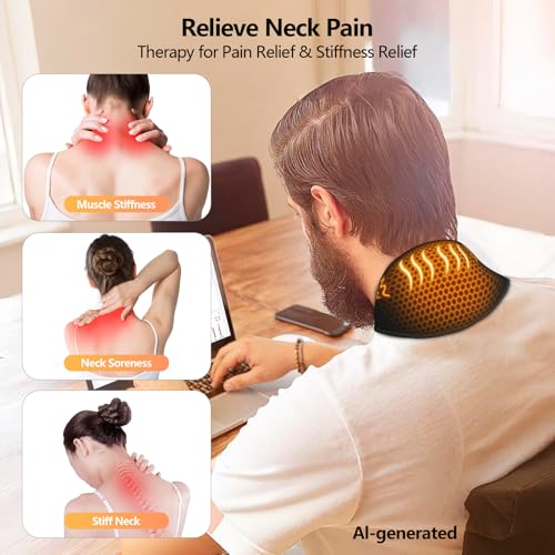 Cordless Red Light Neck Heating Pad for Pain ，3 Heat & Vibration Modes