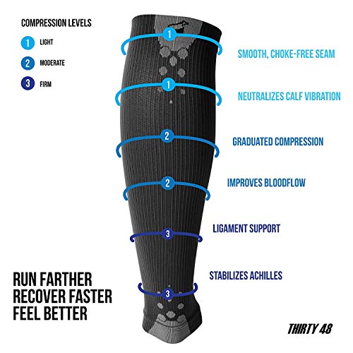 Thirty48 Graduated Calf Compression Sleeves 15-20 OR 20-30 mmHg | Maximize Fast Recovery by Increasing Oxygen to Muscles - color: [1 Pair] Black, size: Small