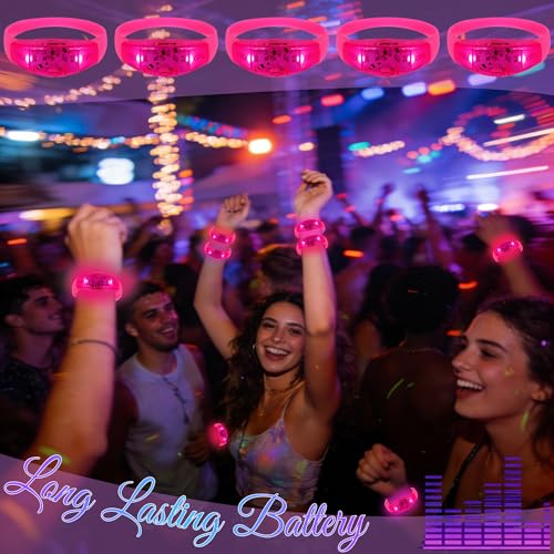 150 Pcs LED Glow Bracelets Sound Activated Light Up Bracelets for Adults Glow in the Dark Party Supplies Birthday Party Favors for Christmas, Halloween, Rave, New Year, Concert - color: Pink