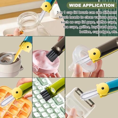 3 in 1 Cup Lid Cleaning Brush, Portable Cup Cleaner Brush, New Water Bottle Lid Cleaner Brush, Multifunctional Cleaning Brush - Home Kitchen Cleaning Tools for Tight Spaces & Bottle Gaps, 3 PCS - color: Green Blue Black-b
