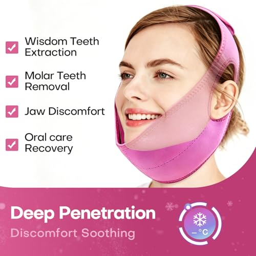 Wisdom Teeth Ice Pack Head Wrap Jaw Face Ice Pack for Wisdom Teeth Removal with 4 Gel Packs for Toothache Pain Relief Facial Face Oral Surgery TMJ Tonsillectomy Recovery Must Haves - color: Hot Pink With 4 Ice Packs