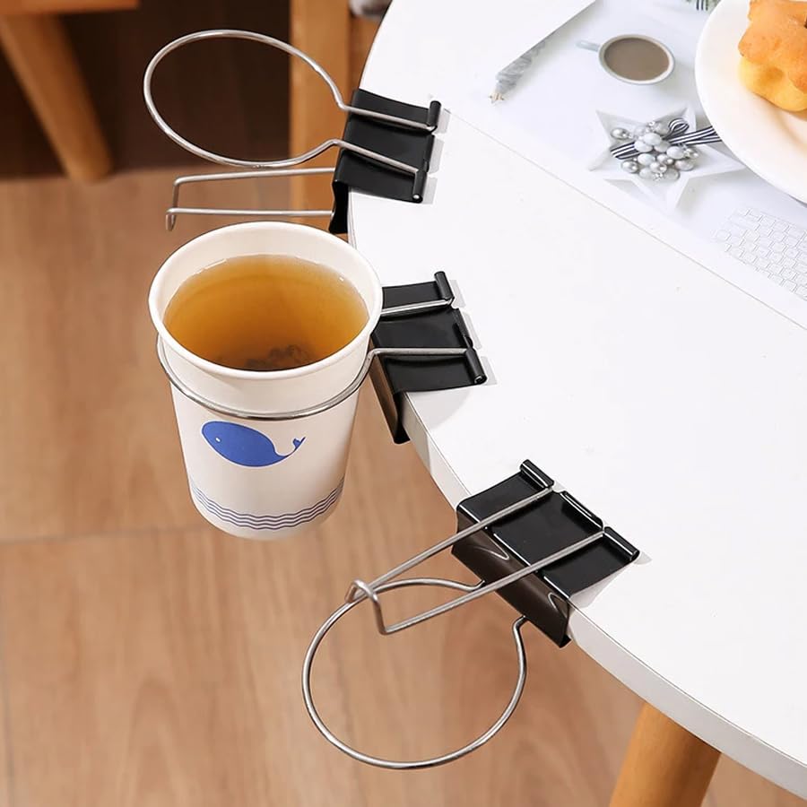 ARFUKA Clip-On Cup Holder Heavy-Duty Table Edge Clamp for Coffee Mugs, Water Bottles & Glasses - Ideal for Tables, Desks, Camping & Outdoor Activities Pack of 2