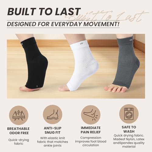 WANDER Compression Socks for Plantar Fasciitis, 2 Pairs Foot & Ankle Brace - color: Black, size: Medium