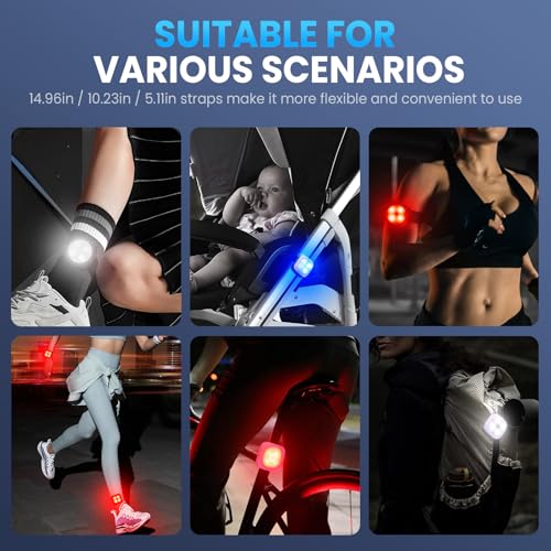 LED Safety Light, Clip on Strobe Running Lights for Runners, Rechargeable Running Light with 3 Adjustable Bands, High Visibility Reflective Running Gear for Hiking Running Bike Walking, 130dB, Purple