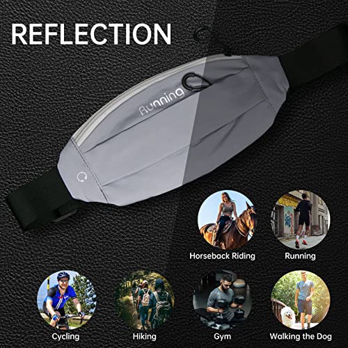 Long Keeper Running Reflective Belt Women Men Sport Walking Waist Pack Phone Holder Travelling Hiking Workout Gym Fanny Pack (Grey) - color: Grey