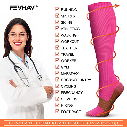 FEYHAY Copper Compression Socks (8 Pairs) 15-20 mmHg Circulation is Best Athletic & Daily for Men & Women, Running, Climbing - color: 03 Black/Black/White, size: Small-Medium