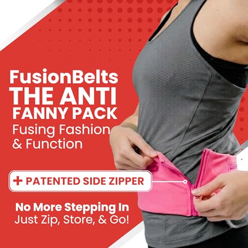 Fusion Belts Running Belt for Women & Men - Patented Side Zipper On Design - color: Hot Pink, size: Medium