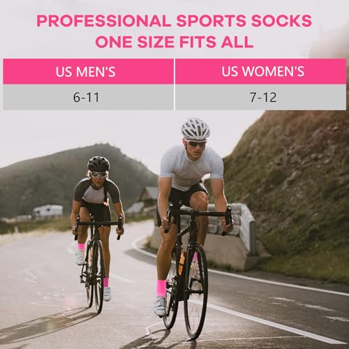 NIcool Cycling Socks For Men, 1/3 Pairs Bright Seamless Compression Running Crew Socks Youth Cushioned Tennis Quarter Socks - color: 3 Pairs Pink