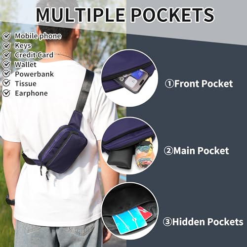 Fanny Pack Nylon Mini Belt Bag Everywhere Belt Bag for Women Water Repellent Waist Packs Crossbody Bags with Adjustable Strap - color: Blue