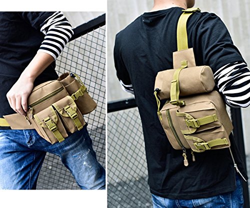 Hiking Waist Fanny Pack With Water Bottle Holder Running Waist Hip Belt Bag Motorcycle Bike Pouch Shoulder Bag - color: Khaki