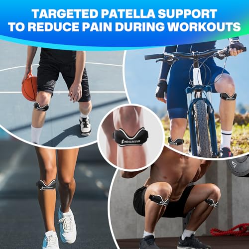 Healrecux Patellar Tendon Support Strap, Silicone Patella Knee Strap, Non-Slip Patella Stabilizer Knee Band for Jumpers Knee, Tendonitis, Basketball, Volleyball, Squats - Black 2 Pack - color: Black