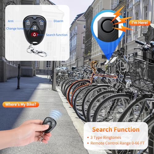 WSDCAM Wireless Bike Alarm with Remote, Rechargeable 113dB Loud Bicycle Alarm System Anti Theft, IP65 Waterproof, Bike Alarms for E-Bikes, Motorcycles, Scooter, Outdoor Riding and Cycling Safety - size: Lithium Rechargeable