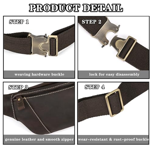 Genuine Leather Fanny Pack for Women & Men, Crossbody Waist Pack with Adjustable Strap, Hiking Hip Bum Belt for Travel, Hiking, Running - color: Dark Brown