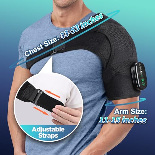 Cordless Heated Shoulder Brace with Vibration,Heated Shoulder Wrap Massager - color: Black