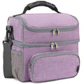 FlowFly Double Layer Cooler Insulated Lunch Bag Adult Lunch Box Large Tote Bag for Men, Women, With Adjustable Strap,Front Pocket and Dual Large Mesh Side Pockets - color: Purple