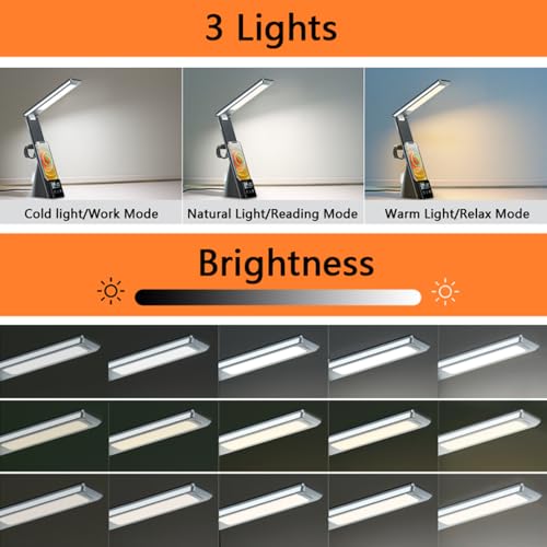 IHAO 6in1 Multifunctional Foldable LED Desk Lamp with Wireless Charger Digital Alarm Clock Eye-Care Lighting 3 Color Modes 15W Qi Charger for Phone/Headphones Compatible with iWatch Charger-N61 White - color: Multi Funcitonal Alarm Clock N61 White