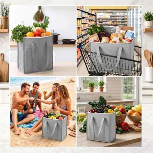 10 Pack Large 18L Insulated Grocery Bag Bulk Zippered, Light Gray - color: Light Gray