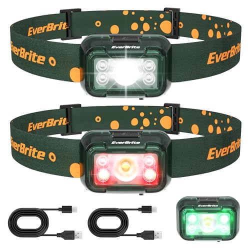 EverBrite Rechargeable Headlamp, 2 Pack Head Lamp for Kids & Adults - color: Forest Green