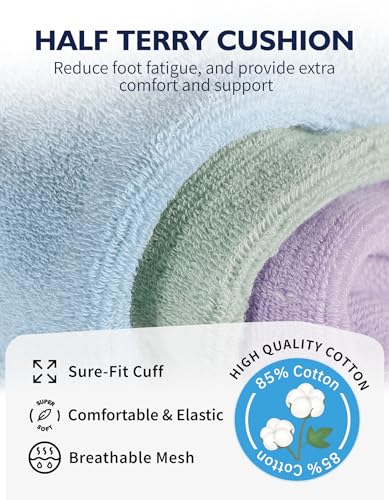 CLOSEMATE Mens Athletic Ankle Socks Cushioned Cotton 7 Pairs - color: 2lightblue2green2purple, size: 5-7