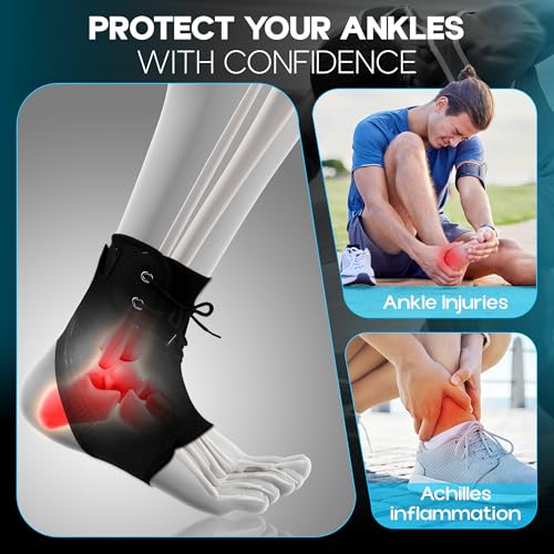 Ankle Brace lace up Stabilizers Adjustable Ankle Support for Sports Protect, Sprained Ankle, Ligament Damage, Injury Recovery (Black, Medium) - size: Medium