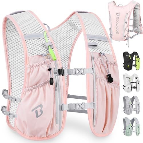 BECOJADDE Running Vest for Women Men, 5L/6L Lightweight Hydration Backpack Running Pack for Marathon, Trail, Cycling, Hiking, Jogging - color: Pink