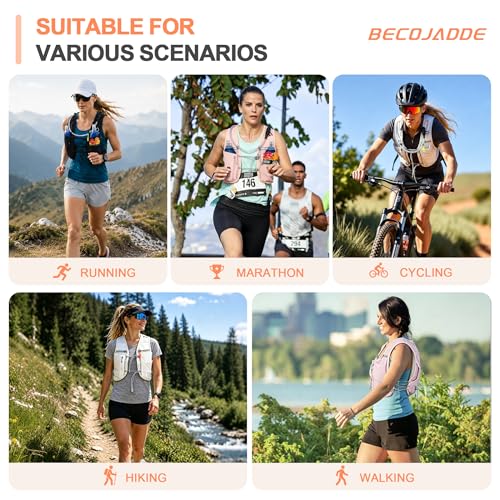 BECOJADDE 5L Running Vest for Women, Hydration Backpack Lightweight & Breathable for Trail Running, Marathon, Hiking, Cycling - color: Beige