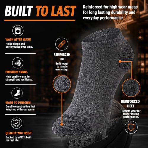 AND1 Mens Athletic Crew Socks 24 Pack Cushioned Comfort Socks - color: Dark Grey Heather