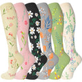 bropite Compression Socks For Women&Men,6 Pairs 20-30 mmHg Knee-High Socks - color: 01 Blackdaisy 27, size: Large-X-Large