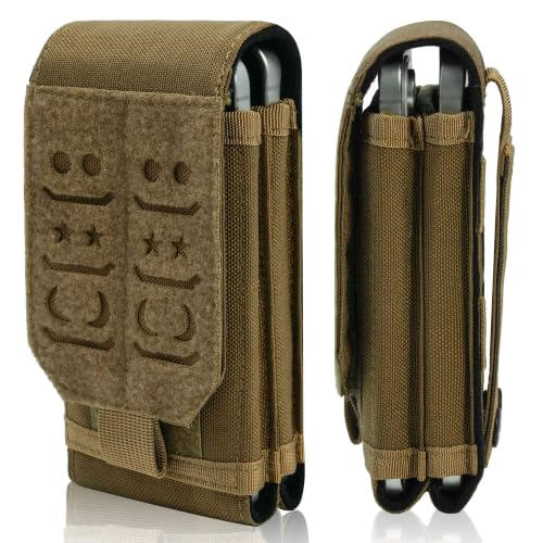 Upgrade 1000D Laser Cust Molle Phone Pouch, Heavy Duty Waterproof Samll Tactical Cell Phone Holder with US Flag Patch for 4.7"-6.7" (Dual-TAN) - color: DUAL-TAN
