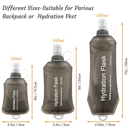 J.CARP 500ml Soft Flask Running Water Bottles, TPU Foldable Running Hydration Flask for Hydration Pack Cycling Hiking Climbing Outdoors Motorbike Dark Grey - color: Dark Grey, 500ml