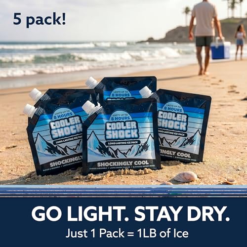 Cooler Shock Reusable Ice Packs for Cooler - Long Lasting Cold Freezer Packs for Coolers and Lunch Boxes - Cooler Ice Packs for Camping Gear, Fishing, Road Trips, Beach Must Haves - style: Small - 5pk