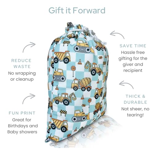 Gather & Knot Drawstring Gift Bags | 20" Large 12" Small | Premium Canvas | Reusable Fabric Wrap for Boys Birthdays, Baby Shower | Construction - color: Construction