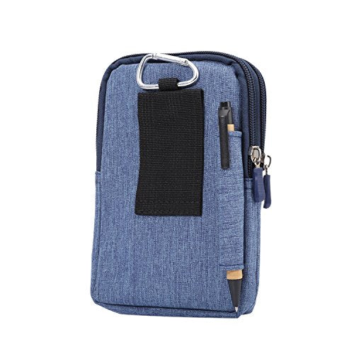 Small Cell Phone Holster with Belt Loop, Men Mobile Phone Belt Clip Pouch, Men's Bag Zippered Phone Belt Holder Phone Case with Clip Bumbag Protector Waist Pouch Wallet with Carabiner Hook Belt Loop - color: Blue