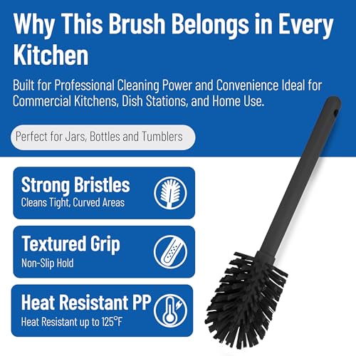 SPARTA 12 Inch Bottle Brush with Polyester Bristles and Plastic Handle, Color Coded, Large Round Head Cleaner for Bottles Jars and Food Service Equipment, Black - color: Black