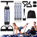 Arrowbash 4 Tube Foot Pedal Resistance Band 100lbs Adjustable Stirrup Puller Exercise Bands with Handles Ankle Cuffs Camouflage Blue Multifunction Home Gym Equipment for Men Women Full Body Workout