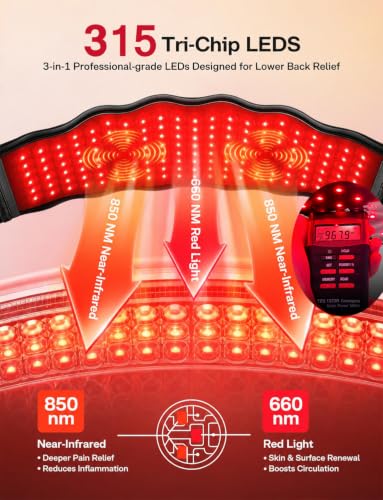 Red Light Therapy Massage Belt, Vibrating Infrared Light Wrap Pad for Body - color: Black With Wireless Control