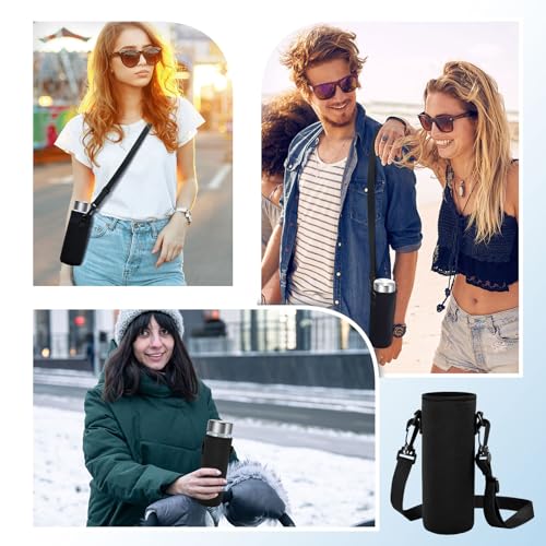 FillTouch 2 Pack Insulated Neoprene Water Bottle Holder Carrier with Adjustable Strap - Hands Free Sling Bag for 17oz/500ml Standard Bottles for Walking, Gym, Hiking, Commuting