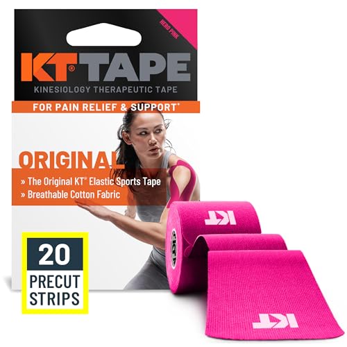 KT Tape, Original Cotton, Elastic Kinesiology Athletic Tape, 20 Count, 10” Precut Strips, Pink - color: Pink