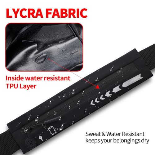 USHAKE Slim Running Belt Women Men, Bounce Free Fanny Pack Phone Holder - color: Black