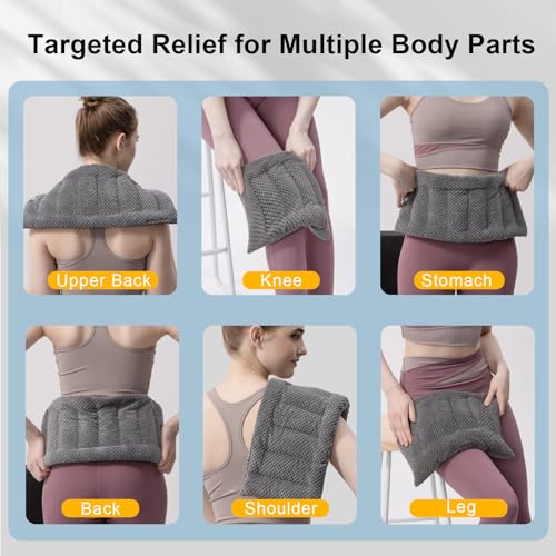 Microwave Heating Pad 16x7in Microwavable Heat Pack for Muscle Pain Relief Moist Rice Clay Bean Bag Pack Heat Therapy for Shoulders, Lower Back, Abdomen Cramps Hot Cold Compress Reusable 1.8LBS - color: Gray