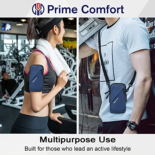 Prime Comfort Phone Holder Armband, Small Crossbody Shoulder Holsters Bag with Arm Band, Fits iPhone and Android, Use for Running, Walking, Hiking & Biking (6.7 Inches, Blue) - color: BLUE