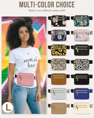 Capolo Fanny Packs for Women 4 Zip Pocket Crossbody Belt Bag Waist Bags - color: Pink, size: Large