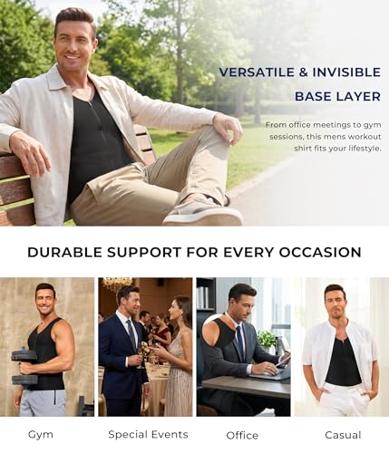 TAILONG Men's Compression Shirt - Shapewear Slimming Undershirt Tummy Control & Gynecomastia Vest Body Shaper Tank Top - color: Black, size: Large