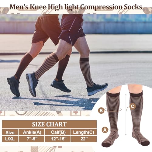 Shyyween 12 Pairs Men Knee High Compression Socks - size: Large, style: Khaki