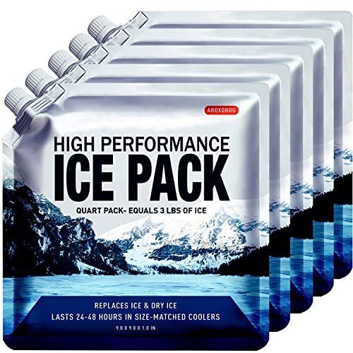 Reusable Ice Packs for Coolers 5 Pack, Long Lasting Gel Freezer Packs for Cooler Bag, Large Lunch Box, Beach, Camping & Road Trips Cold Blocks (9.8" x 9.8") - size: Medium-5pk
