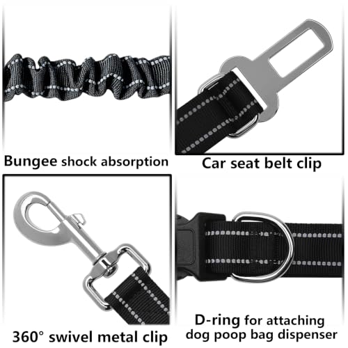Triple Handle Bungee No Pull Dog Leash, Black 6.23-8.53FT - color: Black