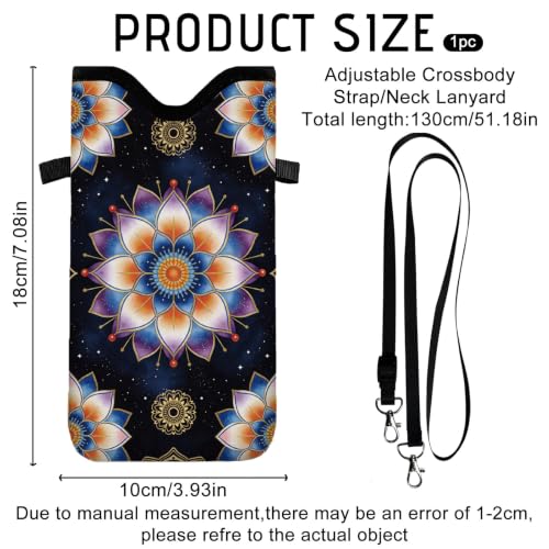 GLOBLELAND Pattern Cell Phone Sleeve Pouch Case Bag with Crossbody Strap Neck Lanyard for Women Men - color: Mandala